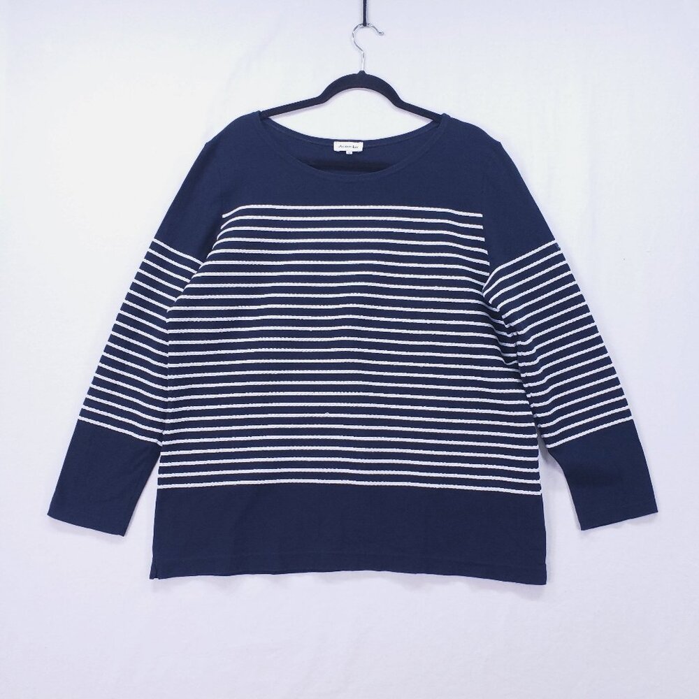 Armor Lux Size 6 Navy Blue Cotton Blend Striped Breton Long Sleeve Top French